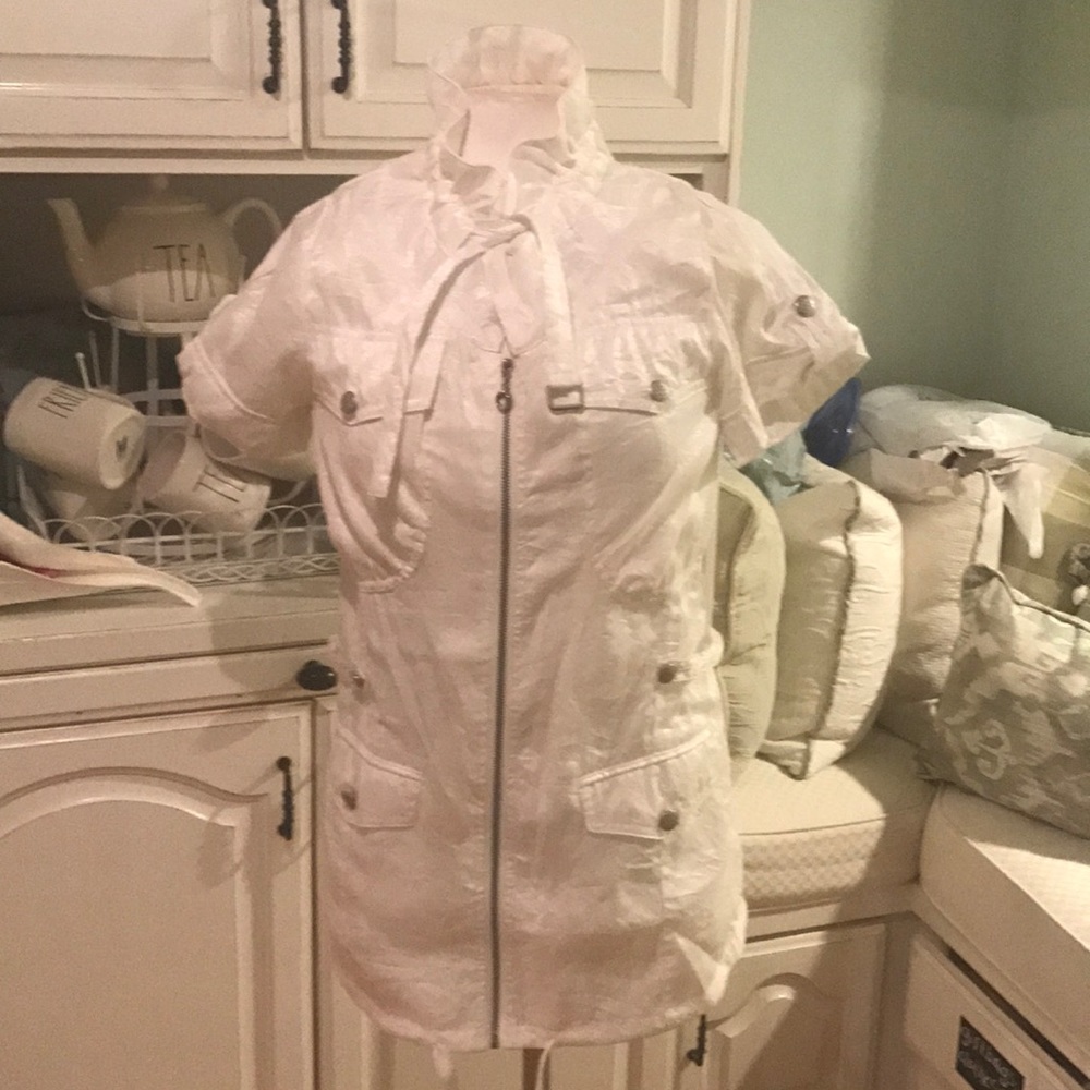 Murmur designer white shimmer utility jacket